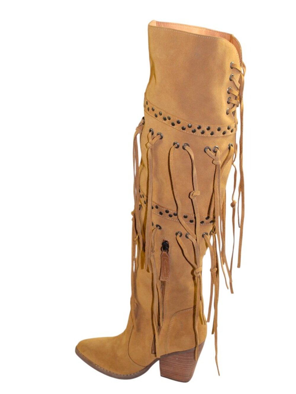 Dingo Witchy Woman Camel Suede Fringe Over the Knee Boots Size 7 - Picture 3 of 5